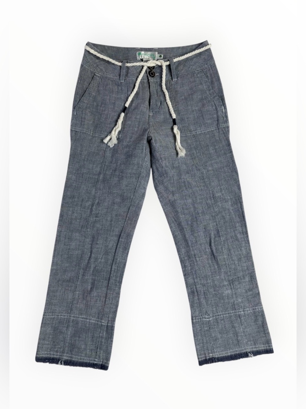 Casual Blue Cropped Pants with Rope Waist